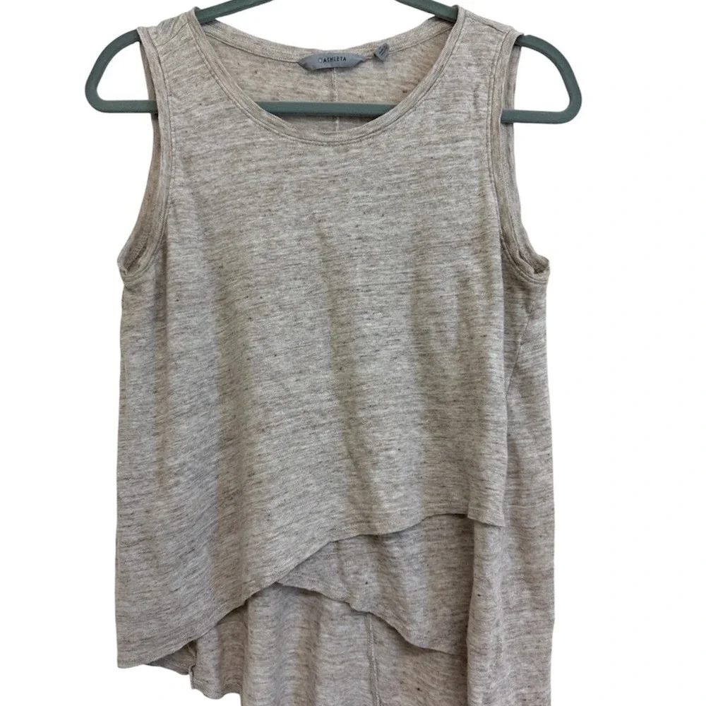 Athleta Womens Oatmeal Heather Linen Blend Layered Crossover High Low Tank Top S
